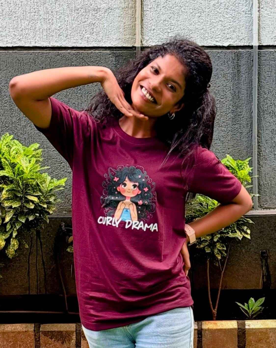 Curly Drama T-Shirt for Women | Cute Curly Hair Graphic
