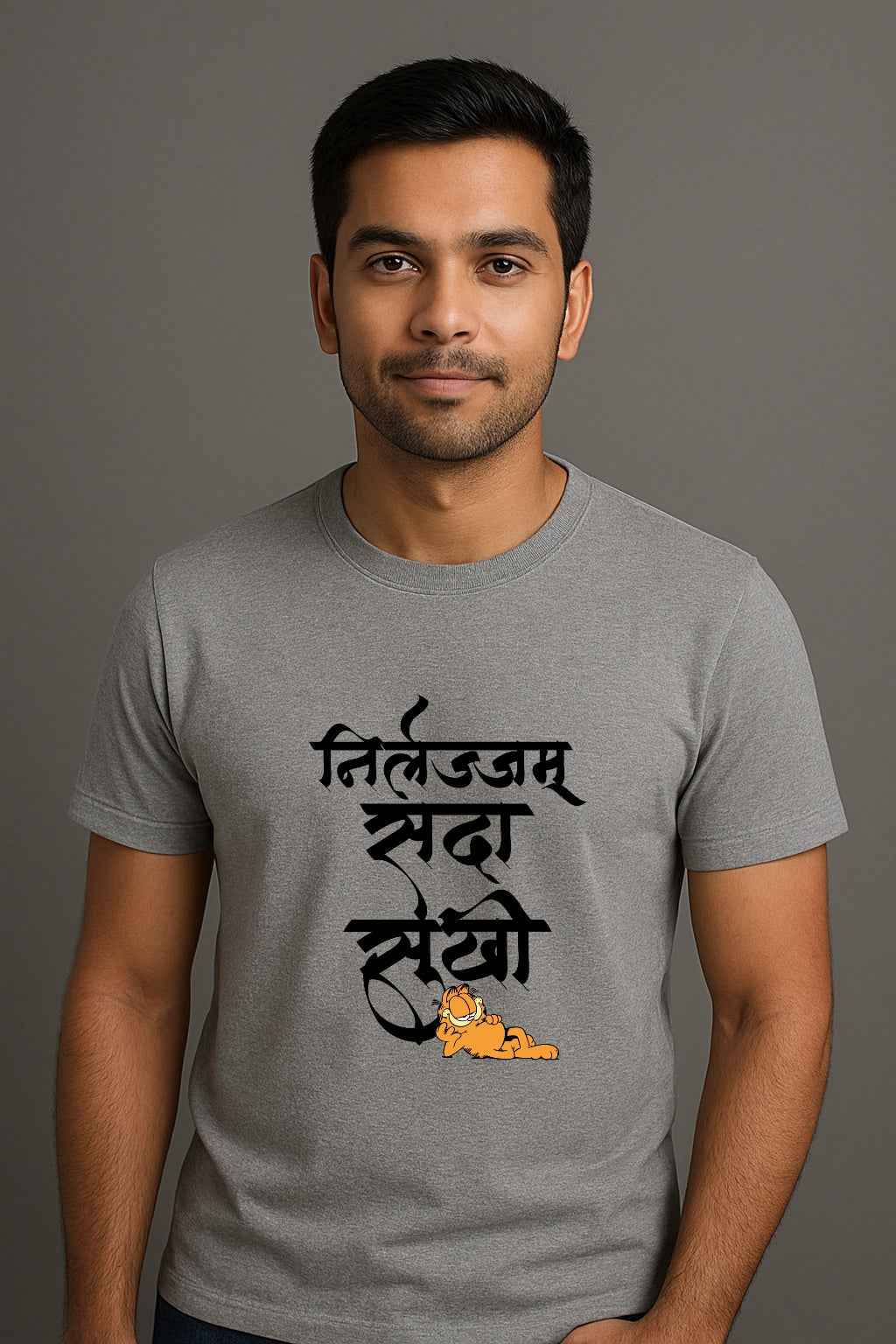 Nirlajam Sada Sukhi | Unisex Regular-Fit T-Shirt – Chill Marathi Quote Calligraphy Tee