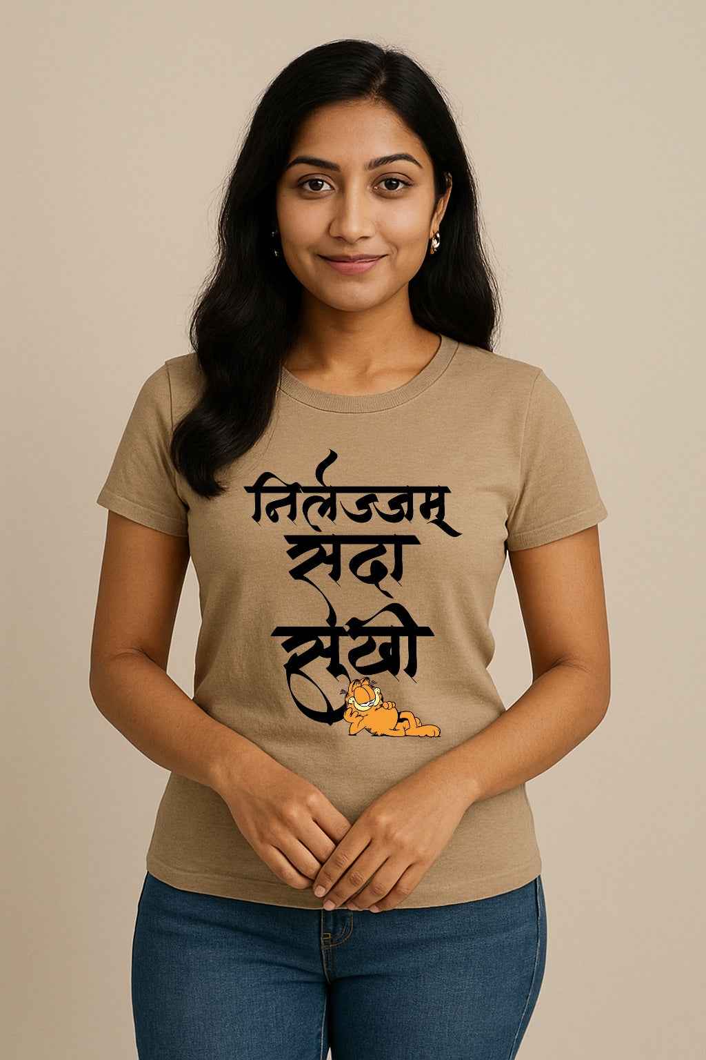 Nirlajam Sada Sukhi | Unisex Regular-Fit T-Shirt – Chill Marathi Quote Calligraphy Tee