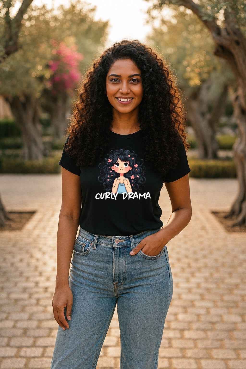 Curly Drama T-Shirt for Women | Cute Curly Hair Graphic