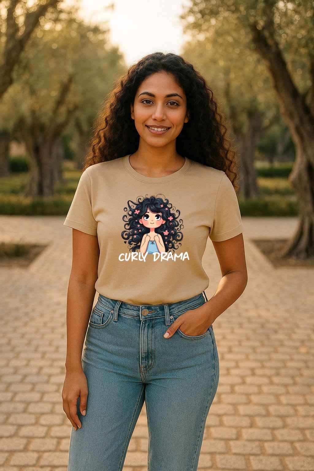 Curly Drama T-Shirt for Women | Cute Curly Hair Graphic