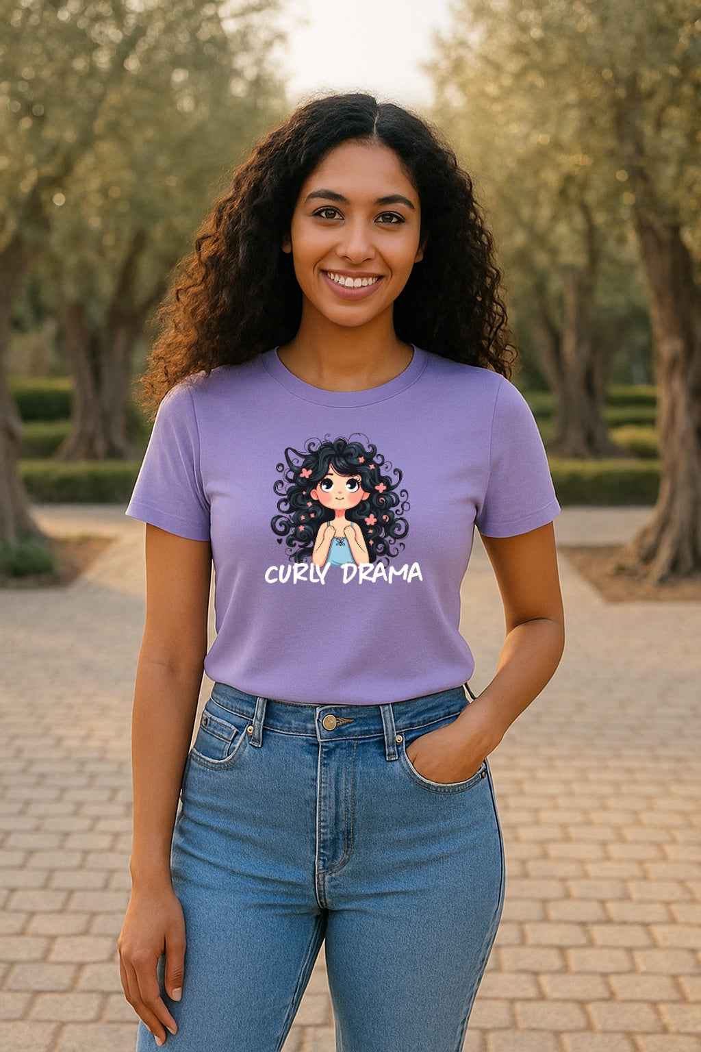 Curly Drama T-Shirt for Women | Cute Curly Hair Graphic