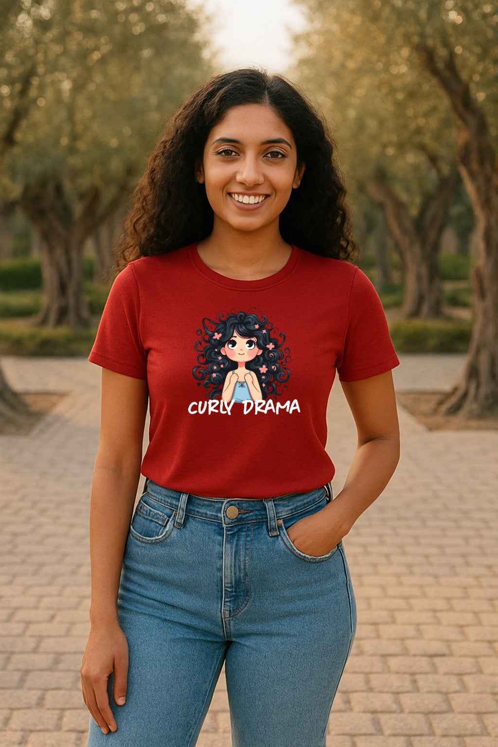 Curly Drama T-Shirt for Women | Cute Curly Hair Graphic