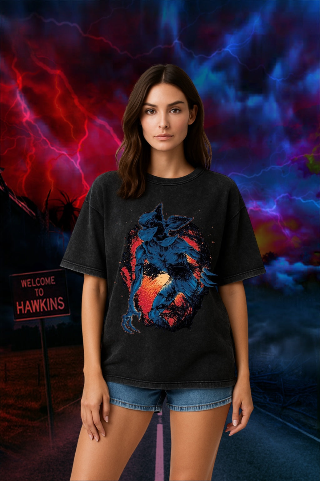 Demogorgon Oversized T-Shirt for Men & Women | Strange Things Premium Cotton Graphic Tee