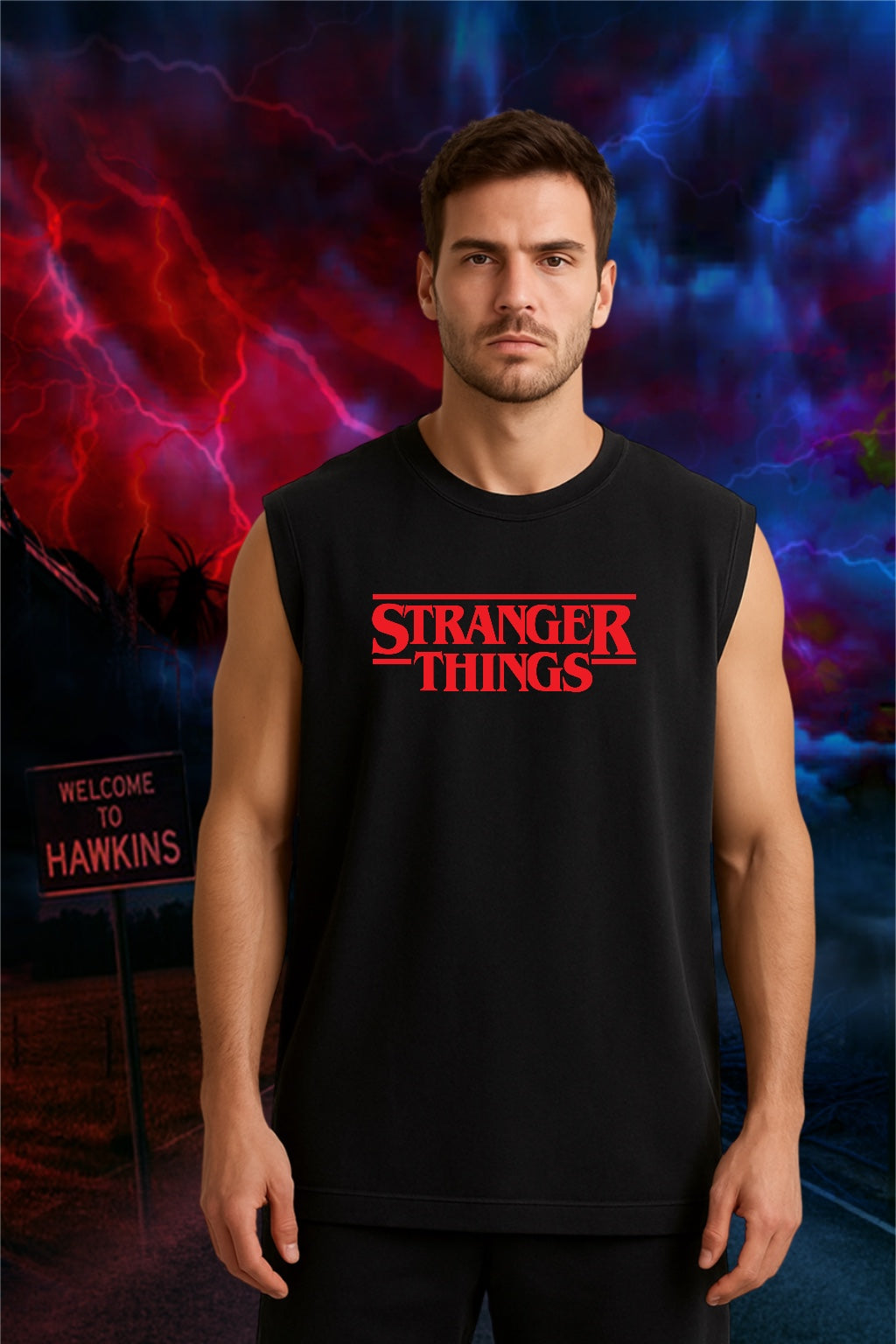 Stranger Things Oversized Tank Top for Men | Hawkins Inspired Sleeveless Cotton Vest