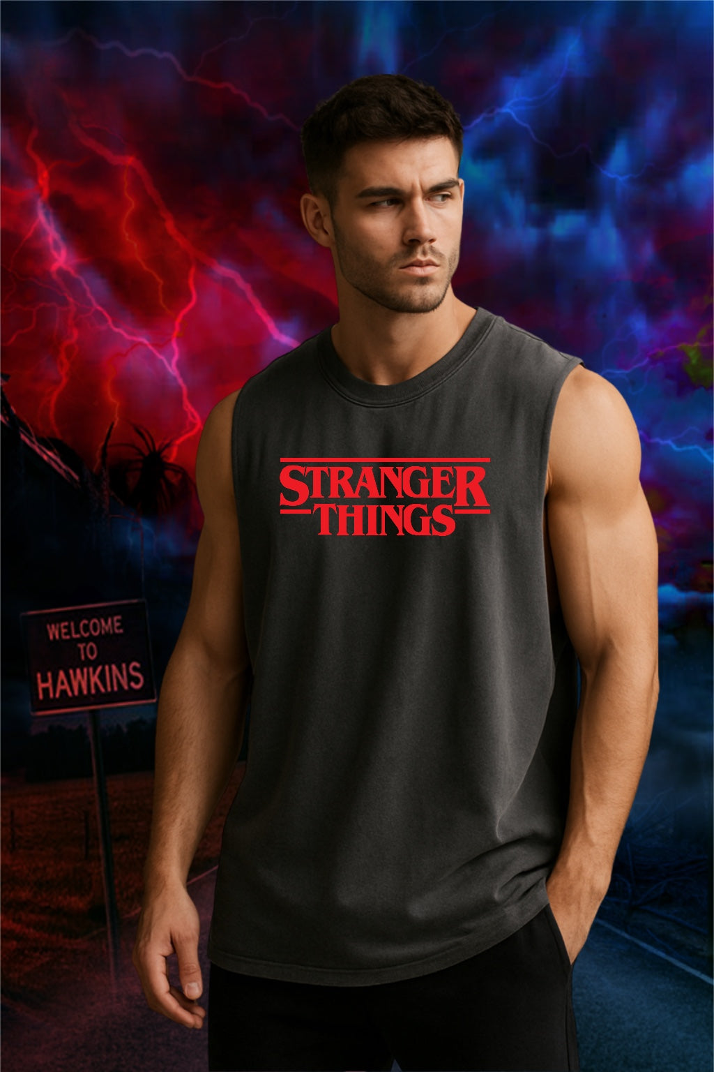 Stranger Things Oversized Tank Top for Men | Hawkins Inspired Sleeveless Cotton Vest