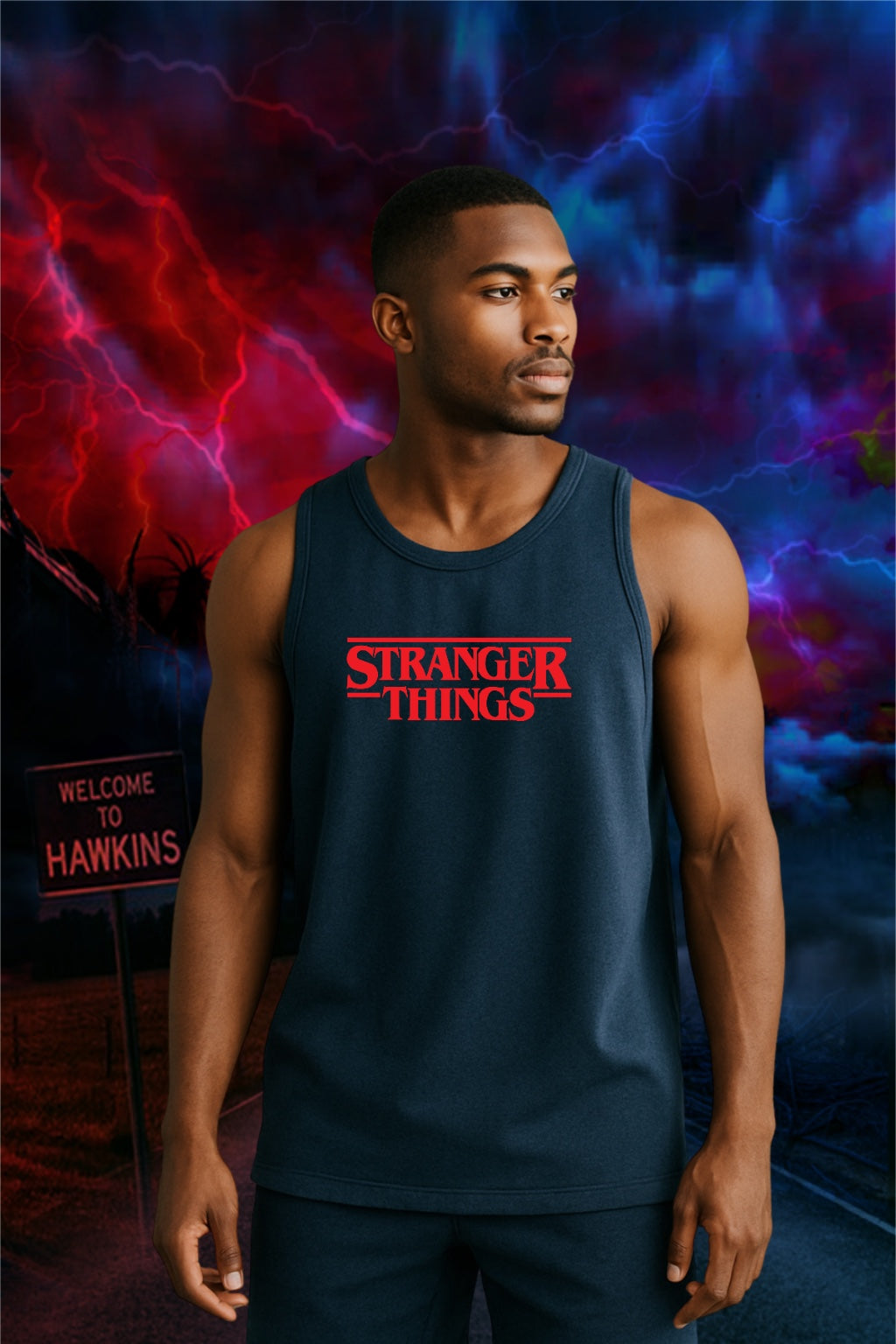 Stranger Things Oversized Tank Top for Men | Hawkins Inspired Sleeveless Cotton Vest