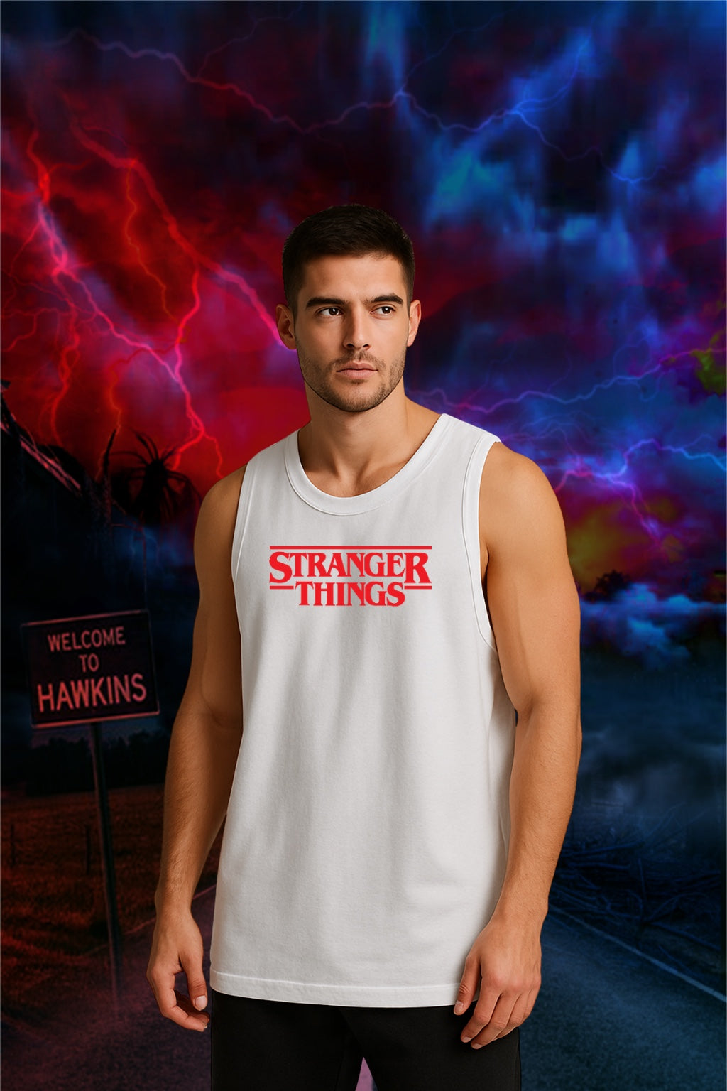 Stranger Things Oversized Tank Top for Men | Hawkins Inspired Sleeveless Cotton Vest