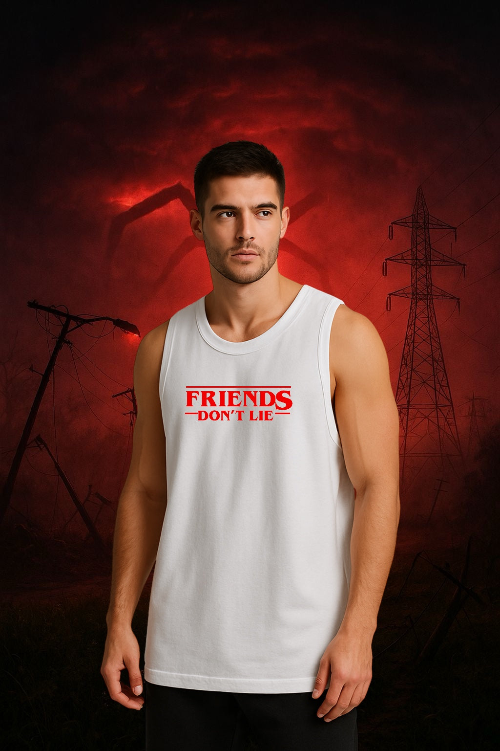 Friends Don’t Lie Oversized Sleeveless T-Shirt | Stranger Things Inspired Tank Top for Men