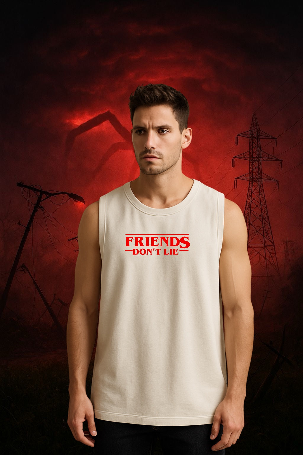 Friends Don’t Lie Oversized Sleeveless T-Shirt | Stranger Things Inspired Tank Top for Men