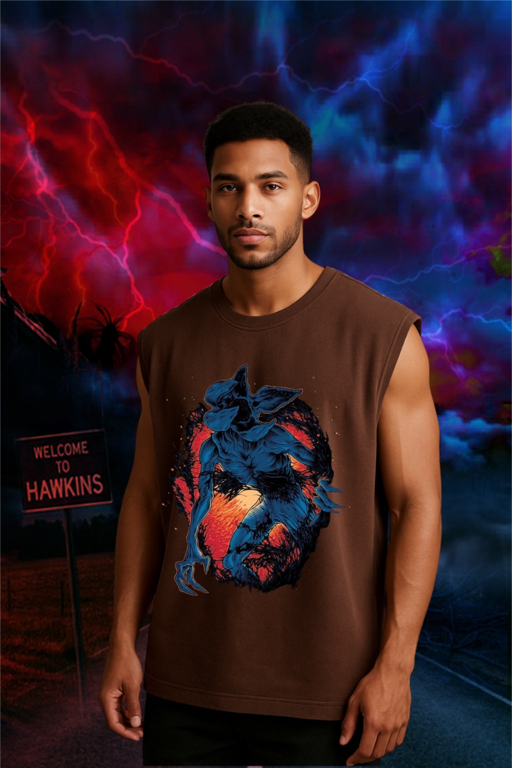 Stranger Things Demogorgon Oversized Tank Top for Men | Premium Cotton Sleeveless Graphic Tee