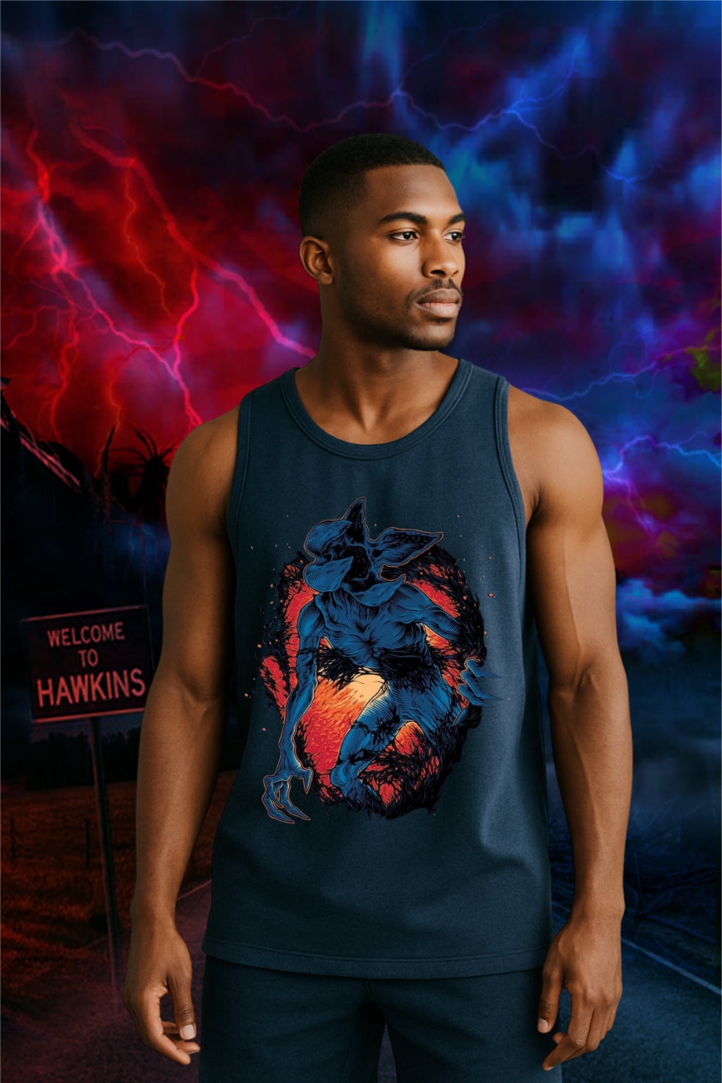 Stranger Things Demogorgon Oversized Tank Top for Men | Premium Cotton Sleeveless Graphic Tee